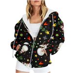Women Christmas Hoodie Jumper Clearance Hoody Warm Zip Coat Ladies Snowflakes Xmas Sweatshirt Santa Claus Snowman Hoodie Pullover Long Sleeve Cardigan Gnome Sweatshirt Casual Party Costume UK Size