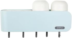 Whole Housewares Toothbrush Holder - Wall-Mounted Bathroom Accessories Organizer with Hooks and Shelves - Space-Saving Bathroom Wall Organizer for Toothbrushes, Toothpaste, Razor and More - Blue