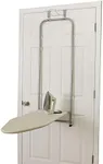 Household Essentials 144222 Over The Door Small Ironing Board with Iron Holder, Natural Cotton Cover Silver