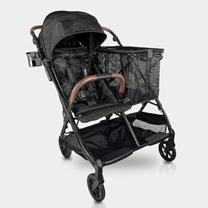 Strolee Baby+ v2 Multi Use Baby & Toddler Stroller & Removable Personal Shopping Bag Lightweight Alternative for Wagon Strollers -Near Flat Recline, X-L Canopy, Parent Cup Holder (v2 Black)