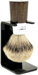 Parker 100% 3-Band Silvertip Badger Bristle Walnut and Chrome Handle Handmade Shaving Brush - Brush Stand Included