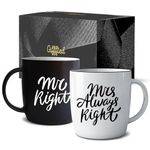 Triple Gifffted Mr Right Mrs Always Right Coffee Mugs Gifts Ideas for Couples, Wedding Anniversary, Engagement, Christmas, His & Hers, Bride and Groom, Parents, Newlyweds Bridal Shower, Ceramic 380ml