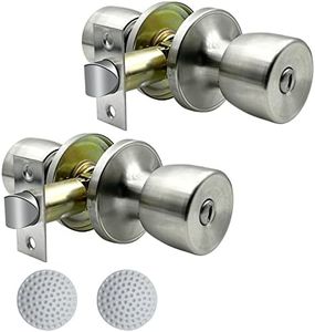 DSJJBLL Door Knob with Lock and Key, Stainless Keyless Round Ball Lock Interior/Exterior Door Knob for Bedroom Or Bathroom (Keyless Stainless 2Pack)