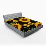 Lunarable Sunflower Fitted Sheet, Earth Tones Floral Buds Leaves Spring Nature Vintage Pattern, Bed Cover with All-Round Elastic Deep Pocket for Comfort, King Size, Yellow Green