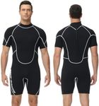 Owntop 3mm Shorty Wetsuit for Men - Stretch Short Sleeve Neoprene Diving Suits One Piece Dive Skin UPF50+ Thermal Swimwear for Surfing Swimming Snorkeling, Black L