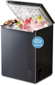 Cosanta 3.5Cu. Ft. Chest Freezer, Top Door, Metal, Freestanding with Removable Basket, for Home Kitchen Office (BLACK, 3.5Cu.ft)