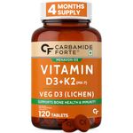 Carbamide Forte Vitamin D Tablets | Vitamin D3 K2 Supplement to support Bone & Heart Health | Veg D3 Lichen -120 Tablets