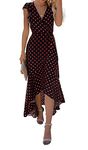 GRECERELLE Women's Summper Maxi Boho Casual Maxi Dresses V-Neck Long Classic Soft Cool Dress (Polka Dots-red Black, M)