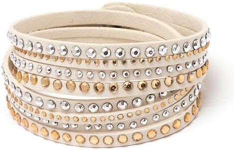 Barzel Leather Created Austrian Crystals Wrap Bracelets (Beige with Yellow Stones)