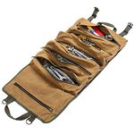 Tool Roll Bag, Heavy Duty 16oz Waxed Canvas Tool Roll, Large Wrench Roll with 6 Zippered Pockets - Khaki - Multifunctional Roll Up Bag | 68x35cm