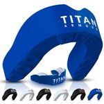 Titan Armour® Gum Shield | Dual-Layer | Adults & Junior Custom-Fit Mouth Guard | Case Inc | Boil & Bite Mouthguard Boxing, Rugby, MMA, Hockey & All Contact Sports | UK Brand (Junior Age <11, Blue)