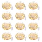 12 Pack Led Fairy Lights Battery Operated String Lights Waterproof Silver Wire 7 Feet 20 Led Firefly Starry Moon Lights for DIY Wedding Party Bedroom Patio Christmas Warm White