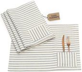 MEEMA Cloth Placemats with Pockets Set of 4 | 14 x 20 in | Recycled Denim and Cotton Farmhouse Placemats - Striped | Washable Placemats for Dining Table, Tablemats for Special Ocassions