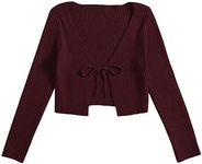 Floerns Women's Tie Front Long Sleeve Rib Knit Shrug Sweaters Cardigan Crop Top Maroon L