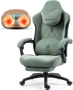 Dowinx Gaming Chair with Heated Massage Lumbar Support, Breathable Fabric Office Chair with Pocket Spring Cushion and Footrest, Recliner High Back PC Chair for Adult, Green