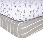 Burt's Bees Baby - Fitted Crib Sheets, 2-Pack, Boys & Unisex 100% Organic Cotton Crib Sheet for Standard Crib and Toddler Mattresses (Grey Pine Forest/Stripes Pattern)