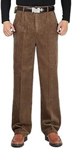 Flygo Mens Wale Stretch Expandable Waist Straight-Fit Corduroy Pant Non-Iron (44, Khaki)