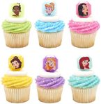 DecoPac Disney Princess Gemstone Rings, Cupcake Decorations Featuring Mulan, Cinderella, Tiana, Belle, Rapunzel and Ariel, Multicolored 3D Food Safe Cake Toppers – 24 Pack