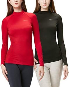 DEVOPS Women's 2 Pack Thermal Turtle Long Sleeve Shirts Compression Baselayer Tops, #1) Black / Red, Large