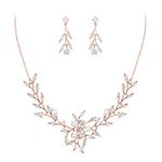 EVER FAITH Cubic Zirconia Bridal Jewelry Set for Wedding, Marquise CZ Teardrop Simulated Pearl Leaf Necklace Dangle Earrings Set Clear Rose Gold-Tone