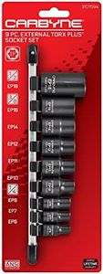 CARBYNE External Torx Plus (eTorx Plus, aka 6 Lobe, Female Torx Plus) Socket Set - 9 Piece, E6 to E18 | CrV Steel, 1/4, 3/8, & 1/2 inch Drive • From a Family-Run Tool Company Based in the U.S.A.