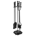 Yaheetech 5 Pieces Fireplace Tools Set, Wrought Iron Fireplace Tools Fire Place Stove with Chimney Poker, Tongs, Shovel, Brush and Stand Hearth Accessories Set, Black