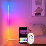 OUTON RGB Floor Lamp, 65" LED Corner Floor Lamp with Remote & App Control, Music Sync, 300+ Scenes, 16 Million Colors, Detachable Color Changing Floor Lamp for Living Room, Bedroom, Gaming, White