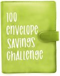 100 Envelope Savings Challenge Binder, Savings Book with Cash Envelopes, Easy and Fun Way to Save $5,050, Cash Envelope Wallet for Budgeting Planner & Saving Money (Green)