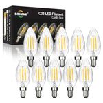 BRIMAX E14 LED Candle Bulbs Dimmable 6W, 60W Equivalent, Soft Warm White 2700K, Flame Wrinkle Glass Shell, Small Edison Screw SES Chandelier Bulbs, C35 LED Filament Candelabra Bulb, 10Pack
