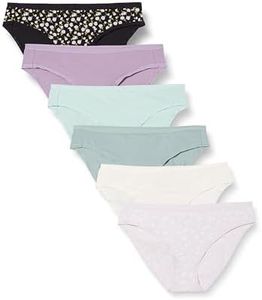 Amazon Essentials Women's Cotton Bikini Brief Underwear (Available in Plus Size), Pack of 6, Ditsy Floral/Dots/Multicolor, Medium
