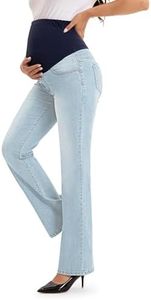 SEVEGO Womens 35 Maternity Bootcut Jeans Over Belly Pregnancy Flare Stretch Denim Pants with Pockets Comfy Light Blue, S