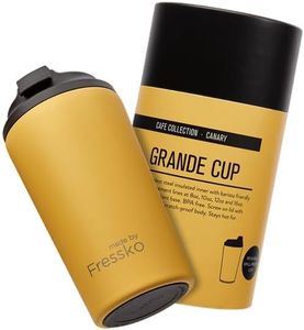 made by Fressko Reusable Coffee Cup (475 ml) - Double-Wall Insulated Stainless Steel Travel Mug - BPA-Free & Leak-Proof Cup with Lid for Hot Drinks, Iced Coffee & Cold Brew - Canary (Yellow)