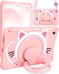 Wazzasoft for Samsung Galaxy Tab S6 Lite 10.4” Case Girls Cute Cat Kawaii Cover Girly 3D Cartoon Women Kitten with Rotating Handle Stand & Strap Soft Silicon Funda for Samsung S6 Lite Tablet Cases