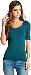 Emmalise Women's Slim Athletic Fit Vneck Tshirt Half Sleeves Top (Deep Jungle, 2XL)