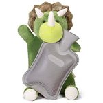 HomeTop Premium Classic Rubber Hot and Cold Water Bottle with Cute Stuffed Triceratops Cover (2L, Gray)