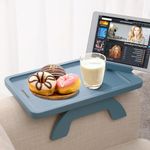 SINWANT Sofa Arm Clip on Tray Table,Bamboo Couch Table for Wide Side Table, Armrest with 360° Phone Holder,Portable TV Table,Sofa Eating and Drink Blue