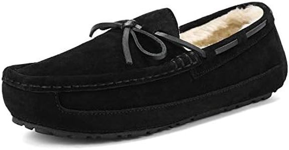 DREAM PAIRS Men's House Slippers Moccasin Indoor Outdoor Fuzzy Furry Loafers Suede Leather Warm Comfortable Shoes,Size 13,02-Black