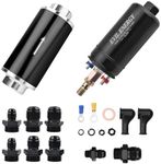EVIL ENERGY 100 Micron Inline Fuel Filter with 6AN 8AN 10AN Adapter Bundle with 300LPH 12V External Inline Fuel Pump Electric High Flow