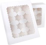 M-Aimee 20 Packs Cupcake Boxes, Brown Cupcake Carrier, Food Grade Kraft Bakery Boxes with Windows and Inserts to Fit 12 Cupcakes Muffins or Pastries (White)