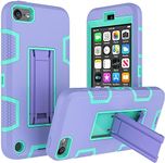 WOGROO Protective Case Compatible with Apple iPod Touch, iPod Touch 7 Case, iPod Touch 6 Case-Hybrid Shockproof iPod Case with Kickstand - Full-Body Cover with Rugged Drop Protection - Purple/Green