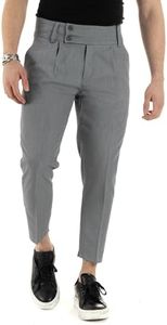 Pantaloni Uomo Viscosa Tasca America Vita Alta Classico Pinces Abbottonatura Allungata Casual Vari Colori (IT, Numero, 44, Regular, Regular, Grigio)
