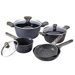 Country Kitchen Nonstick Induction Cookware Sets - 8 Piece Nonstick Cast Aluminum Pots and Pans with BAKELITE Handles - Non-Toxic Pots and Pans- Speckled Black with Black Wood Handles