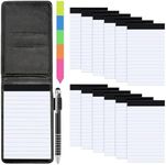 Meetory 15 Pcs Small Pocket Notebook Mini Notepad Set, Included A7 Pu Leather Notebook Pen Holder with 50 Lined Sheets, 12 Notepad Memo Book Refills with 30 Lined Paper, Metal Pen And Index Tag(Black)