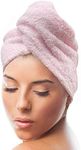 KEEPOZ Hair Towel Wrap Quick Dry 100% Cotton Super Absorbent Turban Head Wrap for Women with Button, Non Microfiber Anti Frizz Hair Products, Hair Cap for Curly, Long & Thick Hair (Pink, 1 Pc)