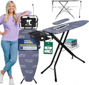 SEHR BELIEBT! STAHLMANN ® XXL-Bügelbrett für Dampfbügelstation inkl. Ärmelbrett[130x48 Bügelfläche]– Bügeltisch [Made IN EU] – extra stabiles Bügelbrett – Bügelbrettbezug [100% Baumwolle]