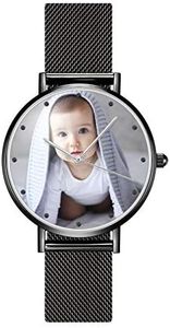 SOUFEEL Montre Photo Personnalisée pour Femme Homme - Montre Gravée Personnalisée avec Nom Personnalisé Montre Unique en Acier Inoxydable Cadeau Personnalisé pour Lui Famille Petit Ami Noir 36mm