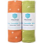 PROFAB Newborn Baby's Super Soft Cotton Printed Muslin Baby Swaddle Sets, Anti-Microbial for Boys and Girls - Carrot & Olive Green (Pack of 2)