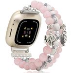 C&L Accessories Bracelets Compatible with Fitbit Versa 3 Bands/Versa 4 Bands/Fitbit Sense 2/Sense Bands for Women Men Beaded Gemstone (Rose Quartz/White)