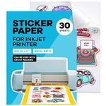 Sticker Paper for Inkjet Printer - Printable Vinyl Sticker Paper - Sticker Paper - (30 Sheets, 8.5 x 11", Matte White) - Sticker Printer Paper - Cricut Sticker Paper Printable