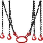 VEVOR 10FT Chain Sling 5/16 Inch X 10 FT Engine Lift Chain G80 Alloy Steel Engine Chain Hoist Lifts 3 Ton with 4 Leg Grab Hooks and Adjuster Used in Mining, Machinery, Ports